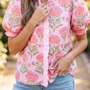 Pink Large Melanie Trim Puff Sleeve Shirt