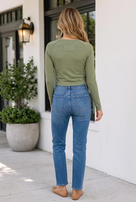 Mena Guacamole Paneling Long Sleeve Top