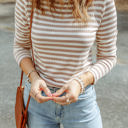 Brown Small Mia Striped Long Sleeve Top