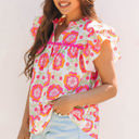  Mikaela Ric-rac Trim Split Neck Loose Blouse