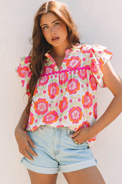 Mikaela Ric-rac Trim Split Neck Loose Blouse
