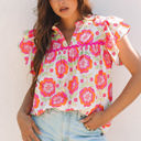  Mikaela Ric-rac Trim Split Neck Loose Blouse