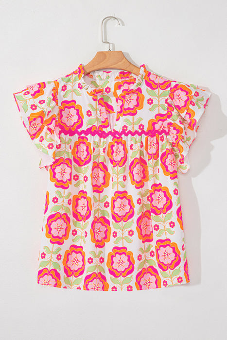 Mikaela Ric-rac Trim Split Neck Loose Blouse