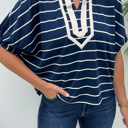 Blue Stripe Large Mila Half Sleeve Dolman Top
