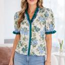 Beige XL Mila Trim Short Sleeve Blouse
