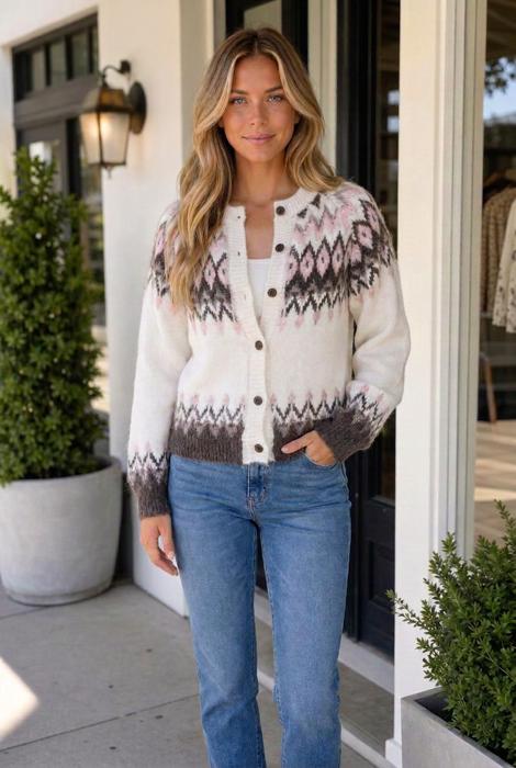 Mina Pattern Brushed Knit Cardigan