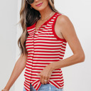 Red Stripe Large Monica Ribbed Knit Tank Top