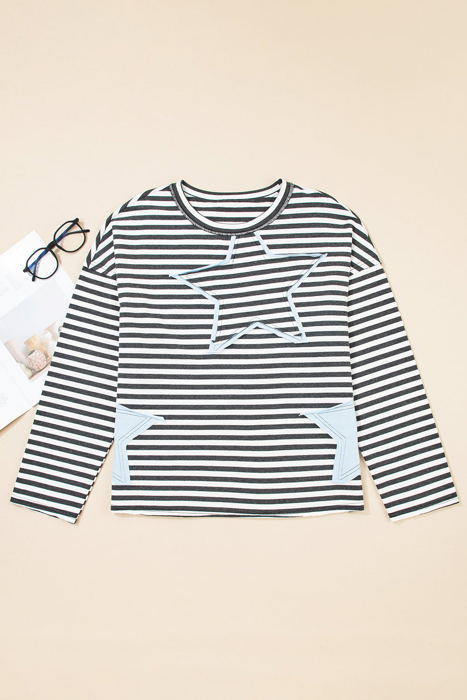 Morgan Stripe Starry Patch Casual Knit Top