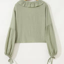  Natalia Bow Tie Front Ruffle Trim Long Sleeve Gauze Blouse