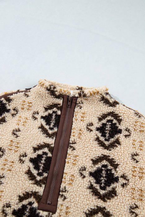 Nathalee Print Geometric Fleece Pullover