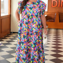 Blue 1X Noa Plus Size Ruffled Short Sleeve Maxi Dress