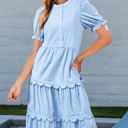 Sky Blue Stripe Medium Noah Stripe Tiered Scallop Long Dress