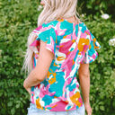  Noemi Notched Neck Flutter Sleeve Blouse