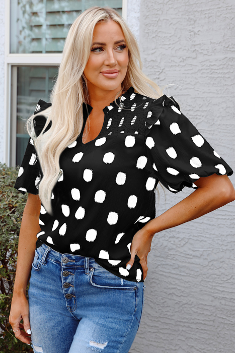 Nola Notched Balloon Sleeve Blouse