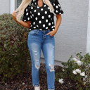  Nola Notched Balloon Sleeve Blouse