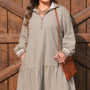 Khaki Stripe XXXXL Noor Sleeve Ruffled Mini PLUS Dress