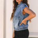 Nora Blue Acid Wash Elastic Hem Button Up Denim Vest