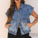 Ashleigh Blue Small Nora Blue Acid Wash Elastic Hem Button Up Denim Vest