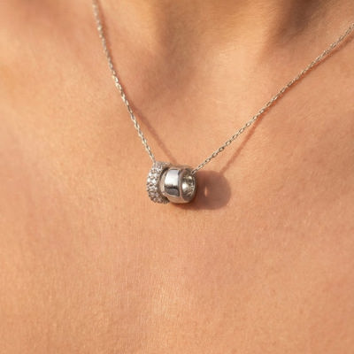 Nora Pave Cz Double Ring Slider Necklace