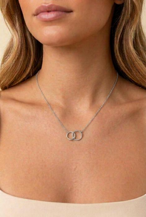 Nora Silver Interlocking Plain & Beaded Circle Necklace