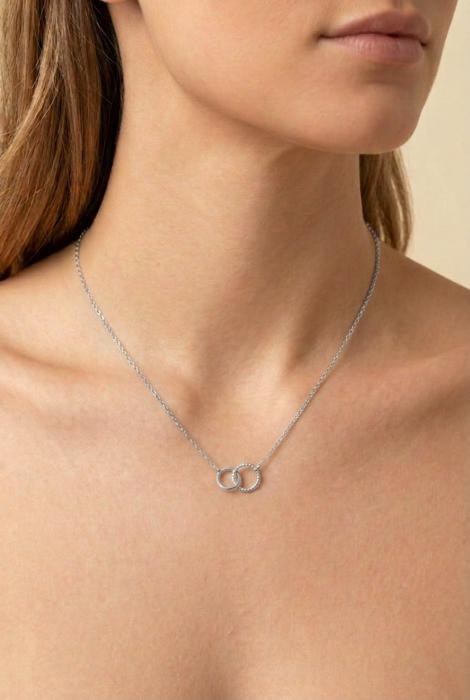 Nora Silver Interlocking Plain & Beaded Circle Necklace