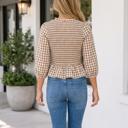  Norah Shirred Plaid Peplum Top