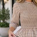  Norah Shirred Plaid Peplum Top