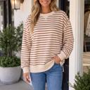 Khaki Stripe Medium Normah Detail Baggy Sweatshirt