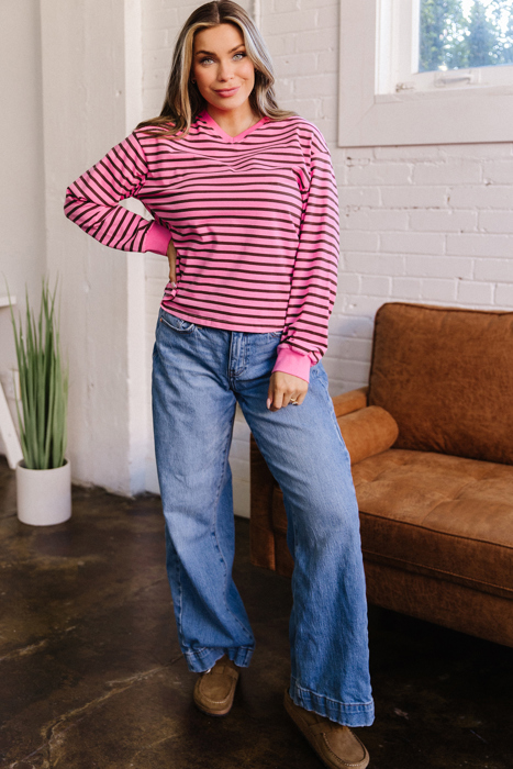Novalee Stripe Drop Shoulder Long Sleeve Top