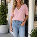 Strawberry Pink Medium Nylah Short Sleeve Sweater