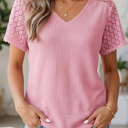 Pink Large Nyomi Cutout Waffle Knit Blouse