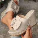 Oatmeal Size 6 Nyomi Studded Wedge Platform Slippers