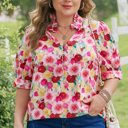 Pink XXXXL Oaklynn Puff Short Sleeve PLUS Top