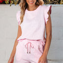  Ocean Bow Jacquard Ruffle Sleeve Short 2pcs Outfit