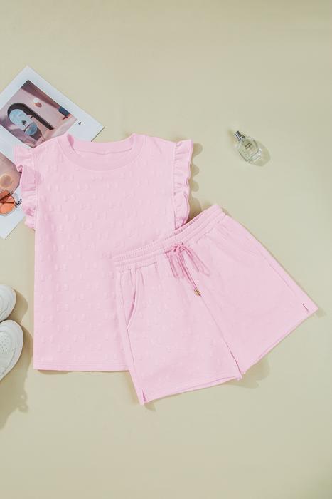 Ocean Bow Jacquard Ruffle Sleeve Short 2pcs Outfit