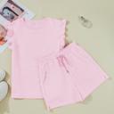  Ocean Bow Jacquard Ruffle Sleeve Short 2pcs Outfit