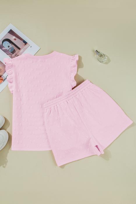 Ocean Bow Jacquard Ruffle Sleeve Short 2pcs Outfit