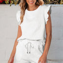 White Large Ocean Bow Jacquard Ruffle Sleeve Short 2pcs Outfit