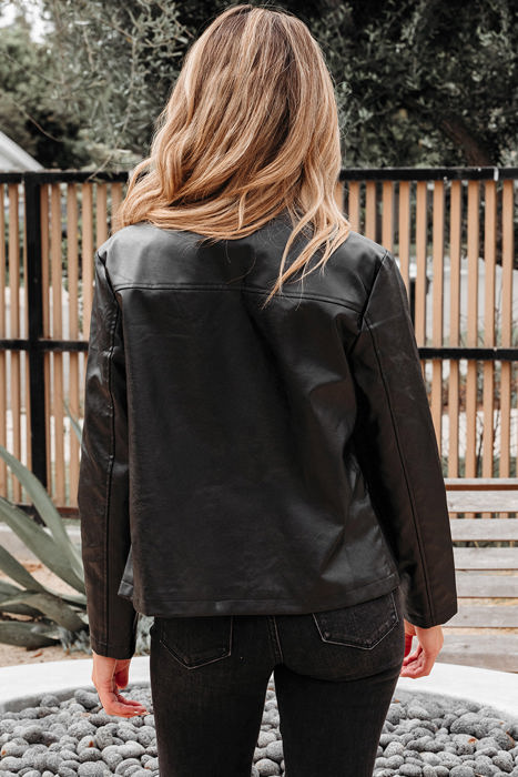 Olive Faux Leather Buttoned Front Boxy Jacket