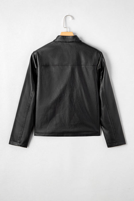 Olive Faux Leather Buttoned Front Boxy Jacket