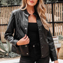 Black Large Olive Faux Leather Buttoned Front Boxy Jacket