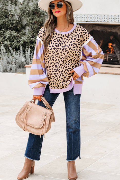 Olivia Stripe Leopard Casual Sweatshirt