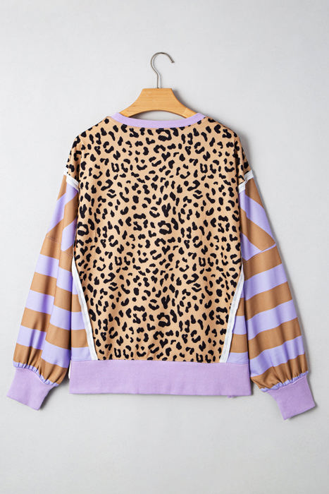 Olivia Stripe Leopard Casual Sweatshirt