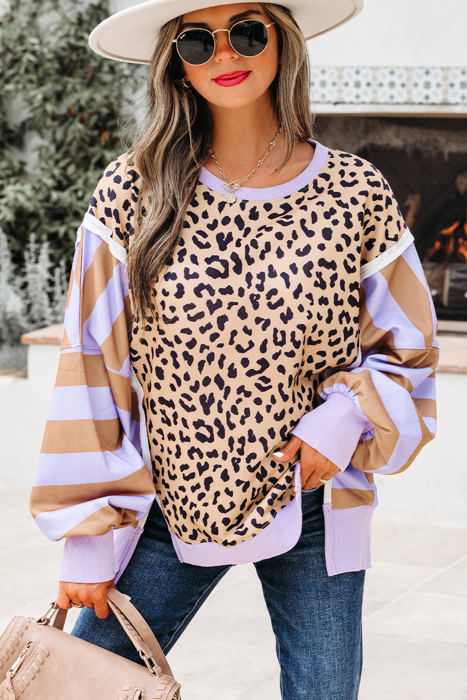 Olivia Stripe Leopard Casual Sweatshirt