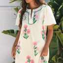  Paloma Floral Short Sleeve Split Neck Loose Mini Dress
