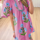  Paloma Floral Short Sleeve Split Neck Loose Mini Dress
