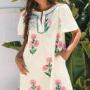 Apricot XL Paloma Floral Short Sleeve Split Neck Loose Mini Dress