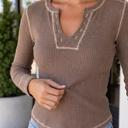 Paula Ribbed Stitched Detail Long Sleeve Top