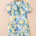  Payton Floral Striped Trim Puff Short Sleeve Dress