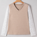 Oatmeal Medium Penny Contrast Lace Patchwork Long Sleeve Top
